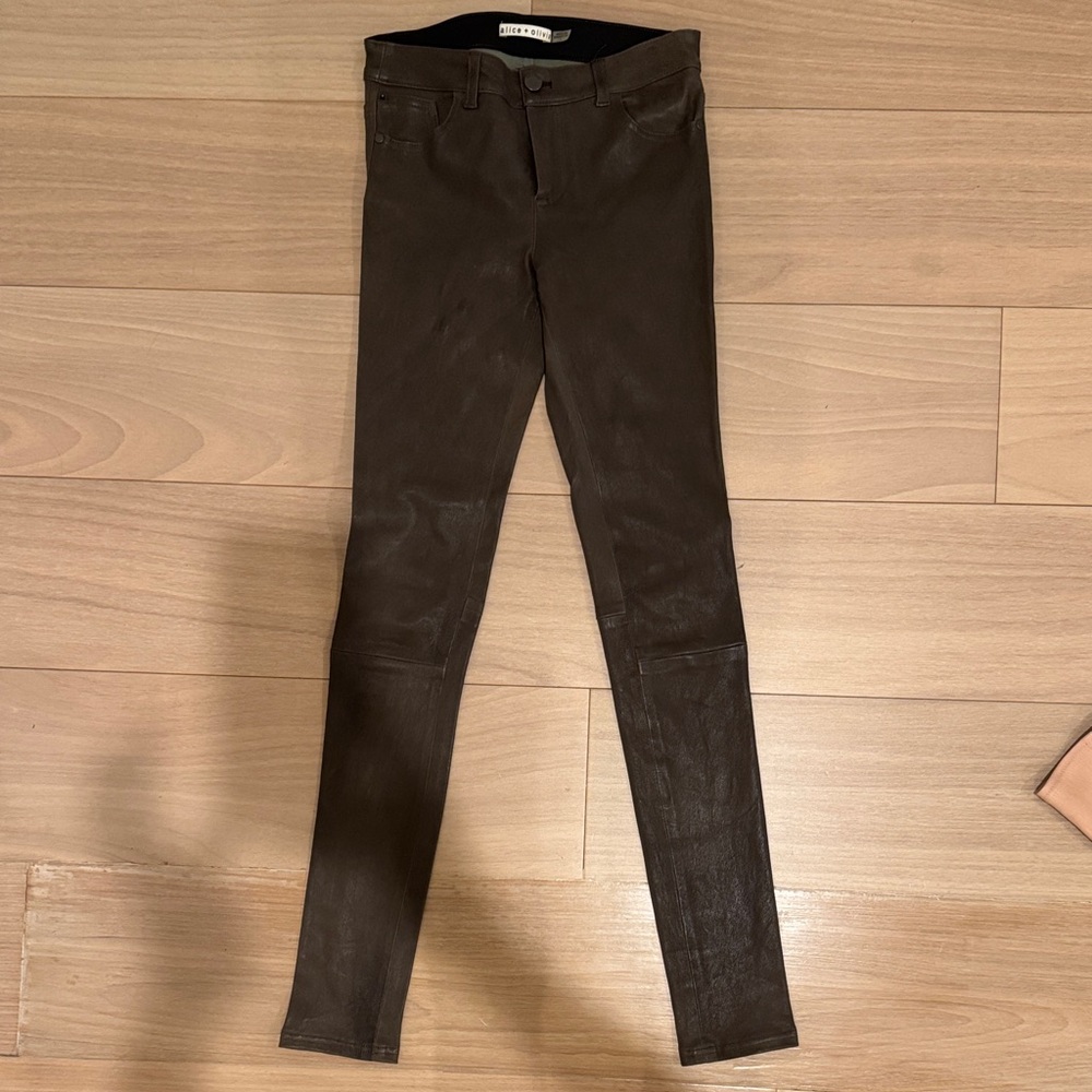 Alice + Olivia Brown LAMB LEATHER Skinny Jeans like NEW